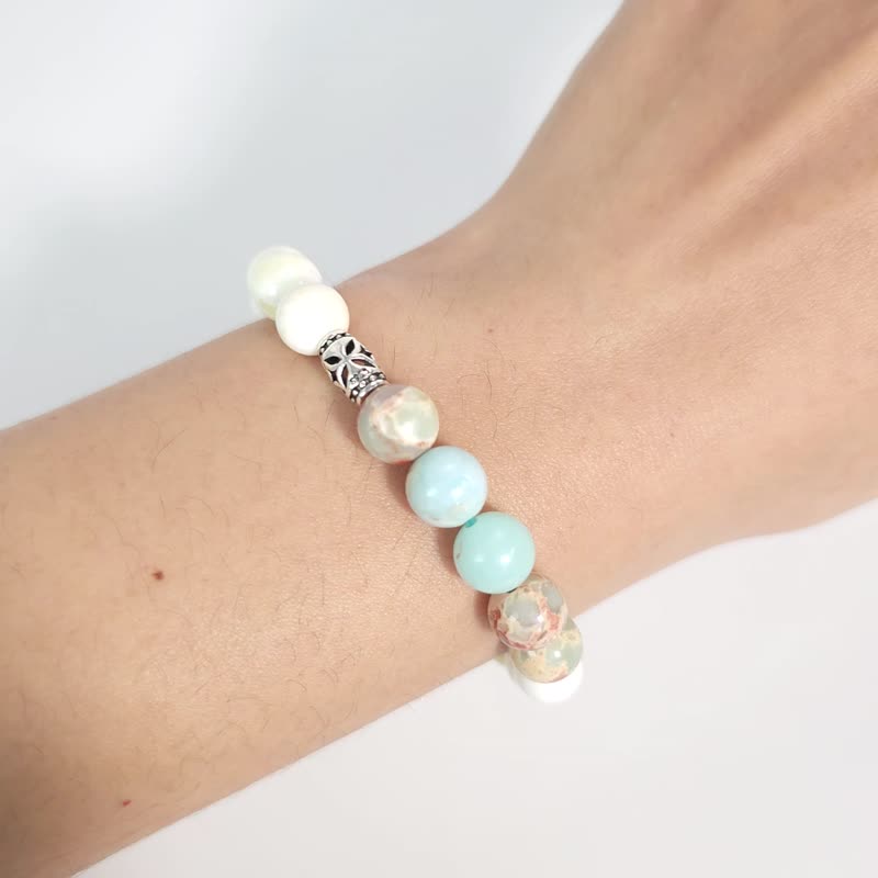 Ancient Sea Charm (Optimized Shoushan Stone/Natural Australian Deep Sea White Gravel Pearl Golden Shell) (14.5cm) - Bracelets - Shell Blue