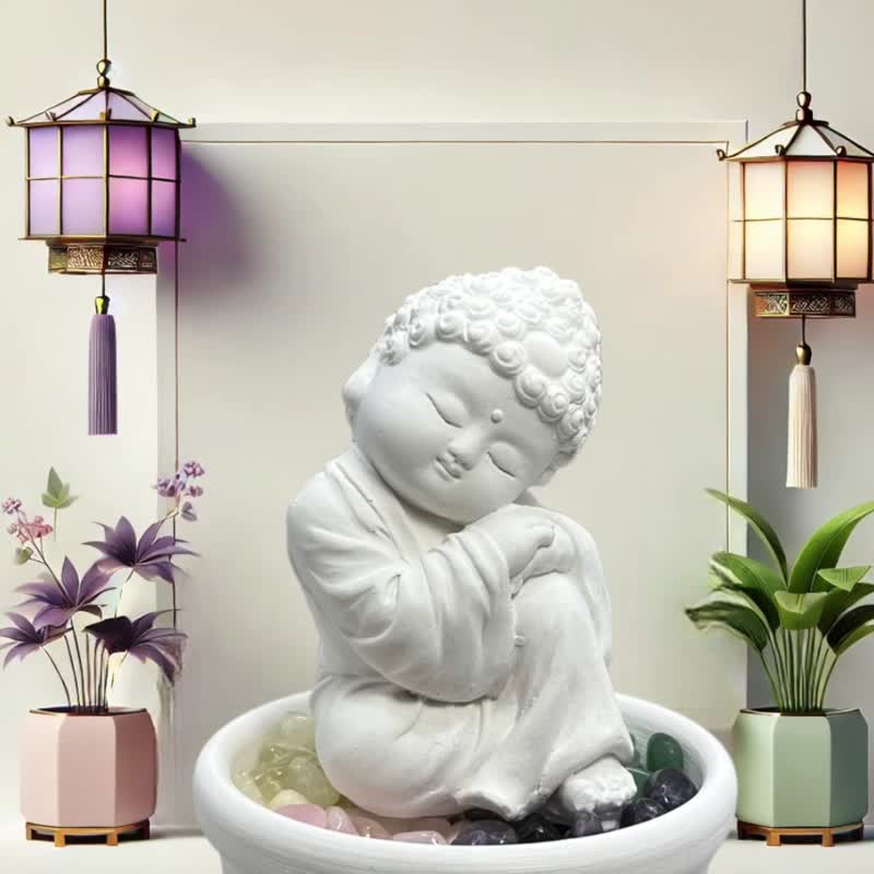 Crystal Diffuse Five Elements Crystal Ore Pure Thoughts Auspicious Small Buddha's Great Awakening Small Plate Set Good Luck Energy Crystal - Fragrances - Cement White