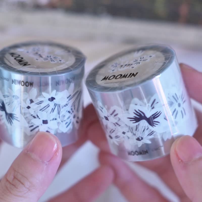 【Pinkoi x Moomin】Ribbon White Flower Glossy PET Tape Transparent Tape - Washi Tape - Plastic 