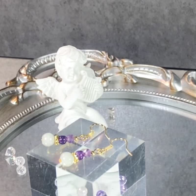 愛之夢 | 翡翠 烏拉圭紫水晶 紫水晶 | 夢幻魅力 | 女士水晶耳環 - 耳環/耳夾/耳骨夾 - 玉石 紫色