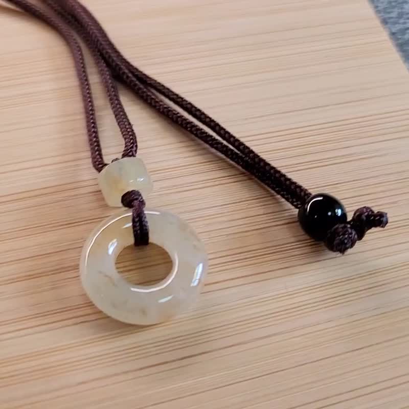 【親翠】天然翡翠 冰檸檬黃桂花糕又甜又特別的的甜甜圈調整式鏈 - 項鍊 - 玉石 黃色