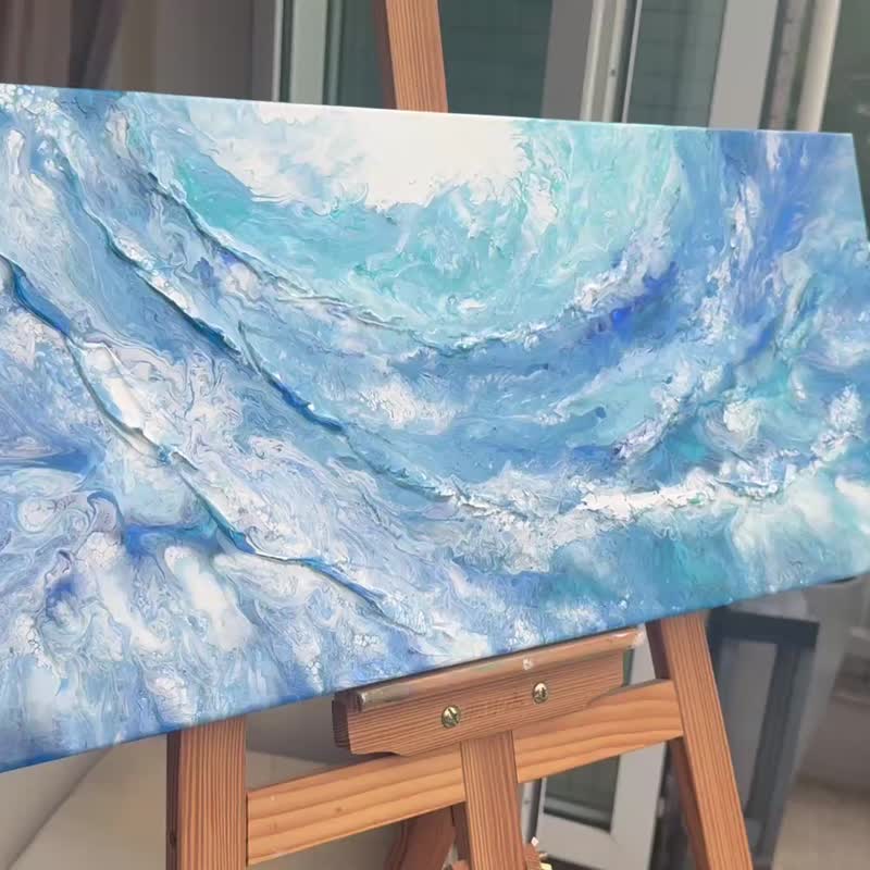 流體藝術 • 擺佈畫作 • 抽象原創丙烯酸畫擺佈畫作 30x60cm - 海報/掛畫/掛布 - 棉．麻 藍色
