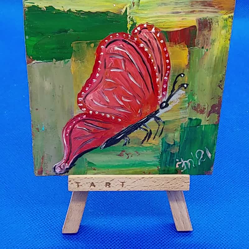 Butterfly Mini Painting Insects Original Modern Acrylic Mini Wall Art - Wall Décor - Other Materials Red