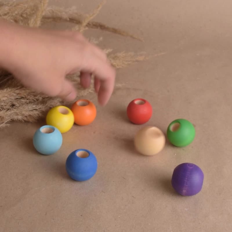 Montessori Wood Lacing Baby Toy Rainbow Balls - 寶寶/兒童玩具/玩偶 - 木頭 多色