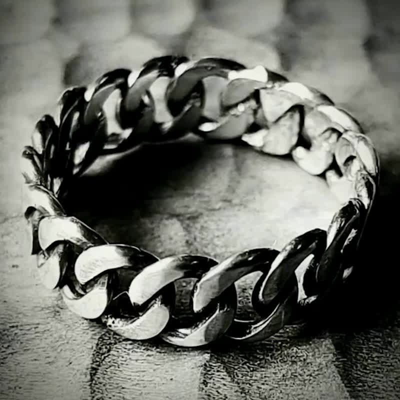 【Captain Flint手作銀飾】流影典藏 鎖鏈純銀戒指 MIT自做自售 - 戒指 - 純銀 灰色