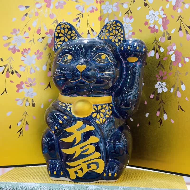 【輝石聚財】日本清水燒招財貓 | 透輝石 - 花紫 金彩 特大 - 擺飾/家飾品 - 瓷 紫色