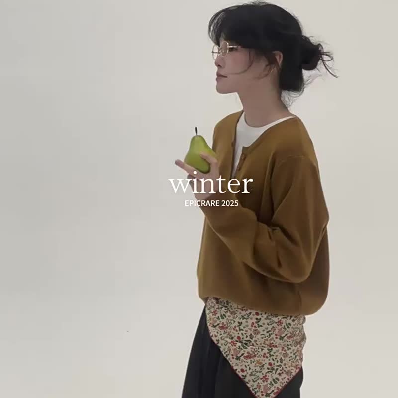 4顔色 冬晨 假兩件針織衫 美式復古簡約百搭休閒圓領上衣 - 女毛衣/針織衫 - 棉．麻 灰色