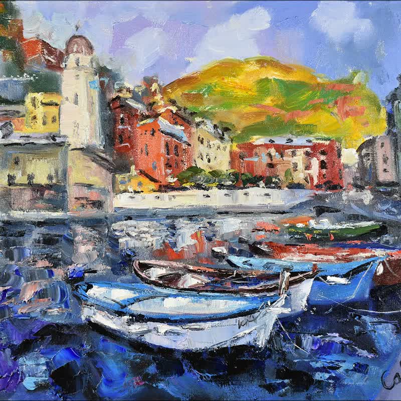 Italy Painting Italian Landscape Original Artwork Cinque Terre Impressionism - 海報/掛畫/掛布 - 其他材質 多色