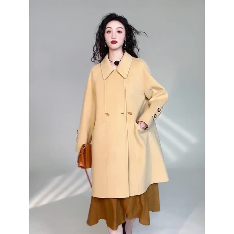 Autumn and winter new sheep wool high-grade mid-length classic double-sided lapel warm coat - Women's Tops - Other Materials 