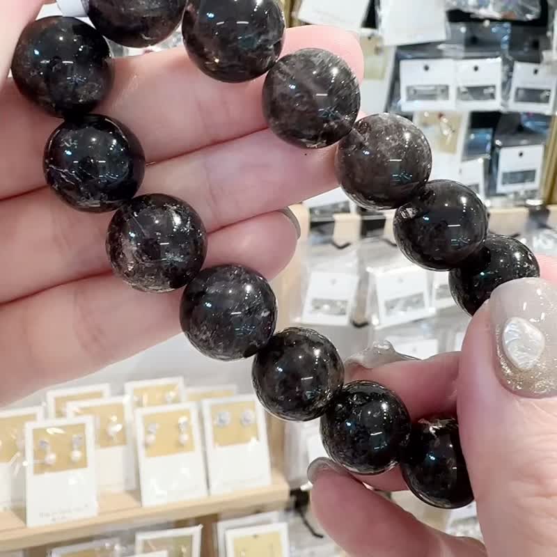 小精品赫基蒙黑武士黑閃靈14mm 58.56g不受噩夢擾侵淨化七輪冥想 - 手鍊/手環 - 水晶 黑色