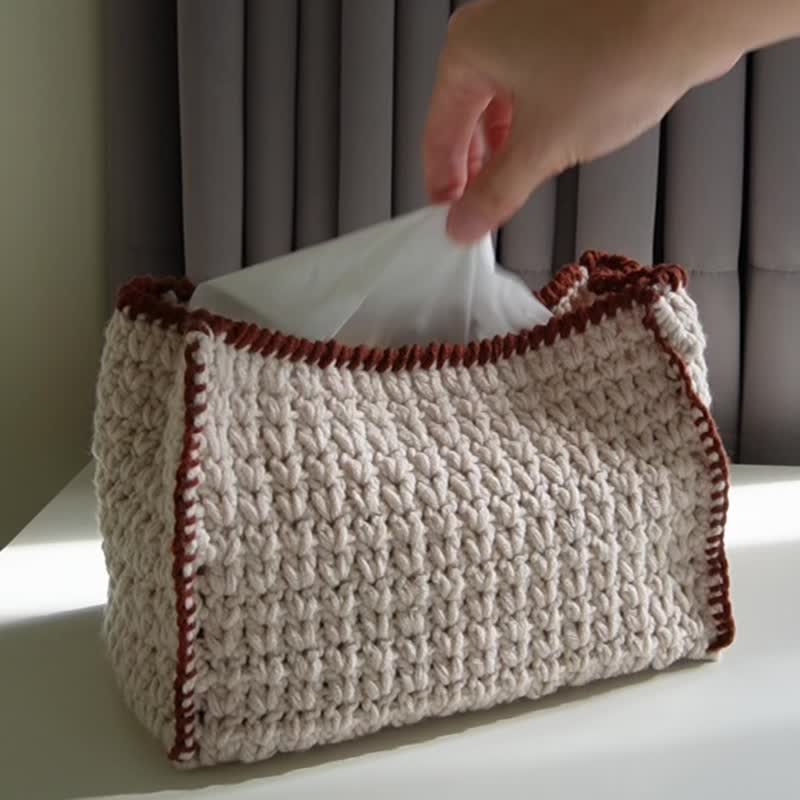 Piped toilet paper cover/milk cotton home aesthetic crocheted handmade storage - กล่องทิชชู่ - ผ้าฝ้าย/ผ้าลินิน ขาว