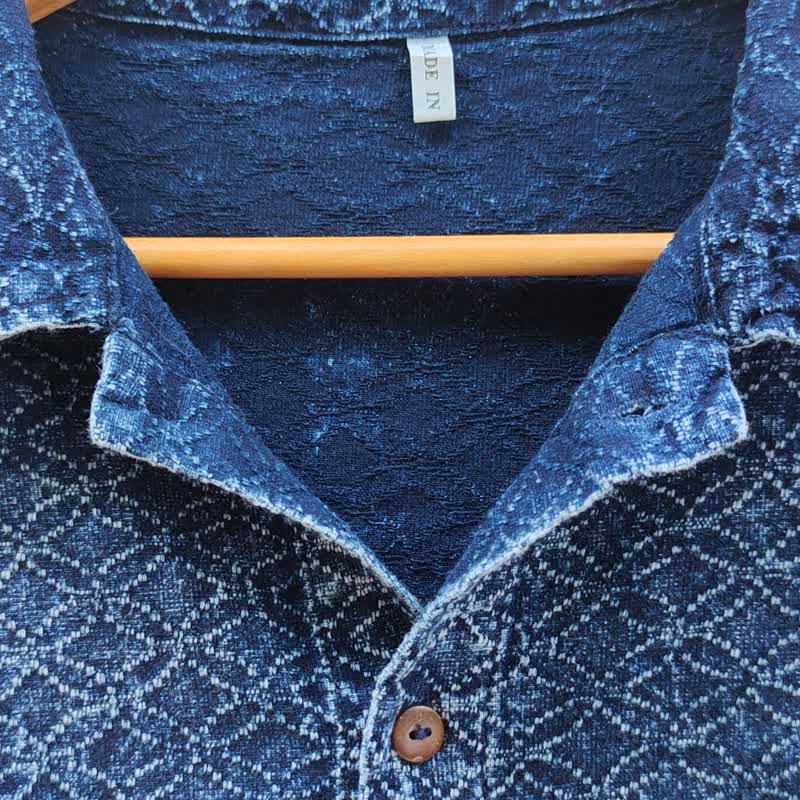 Shirt Jacket - เสื้อเชิ้ตแจ็คเก็ตผ้าฝ้ายนุ่มย้อมครามสโตนวอช - เสื้อแจ็คเก็ต - ผ้าฝ้าย/ผ้าลินิน สีน้ำเงิน