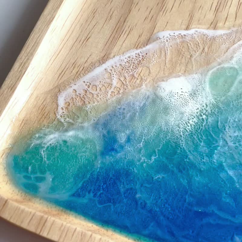 [Ready stock] Rectangular ocean wave wooden tray - Items for Display - Resin 