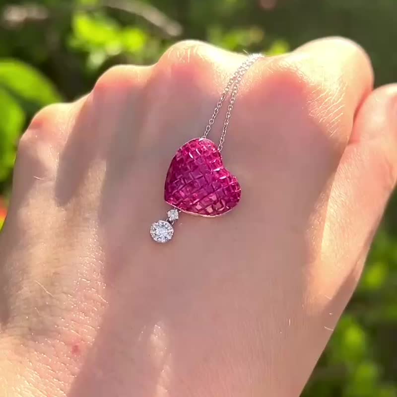 天然鑽石 頸鏈 鎖骨鏈 頸圈 • 18K金紅寶石鑽石頸鏈 - 手鍊/手環 - 鑽石 紅色