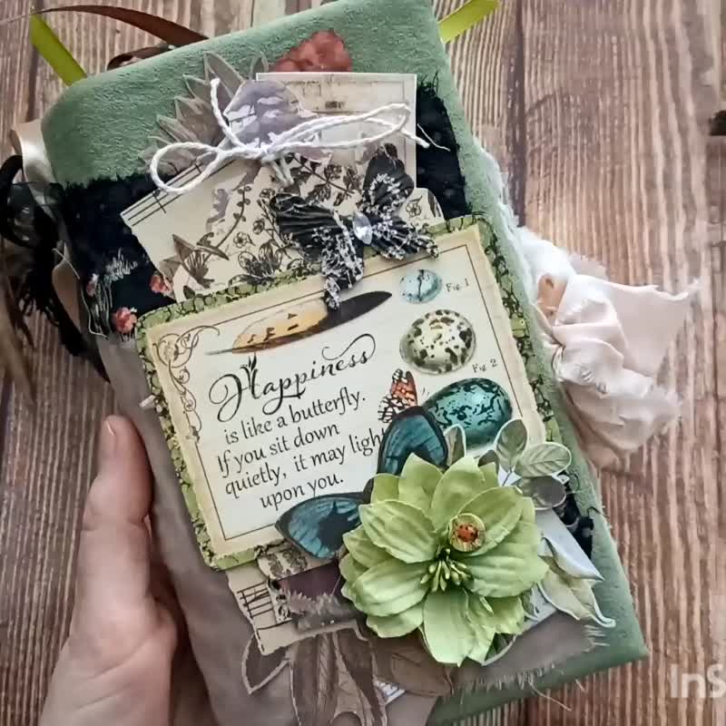 Forest nature notebook handmade Birds butterfly journal botanical for sale - สมุดบันทึก/สมุดปฏิทิน - กระดาษ สีเขียว