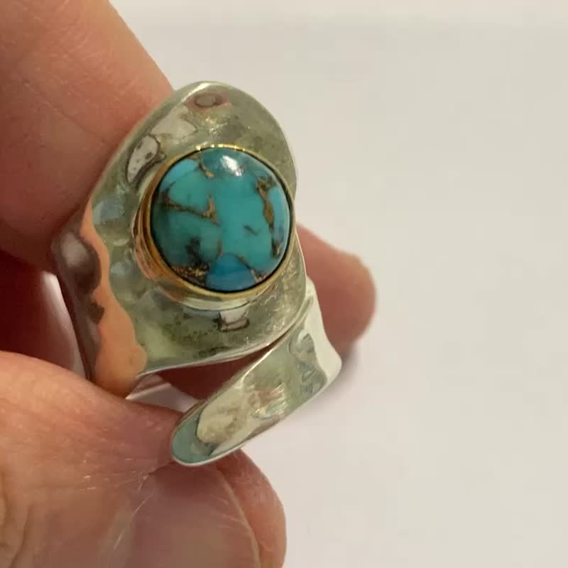 天然 綠松石 戒指 尼泊爾 手工製 925純銀 - 戒指 - 玉石 綠色