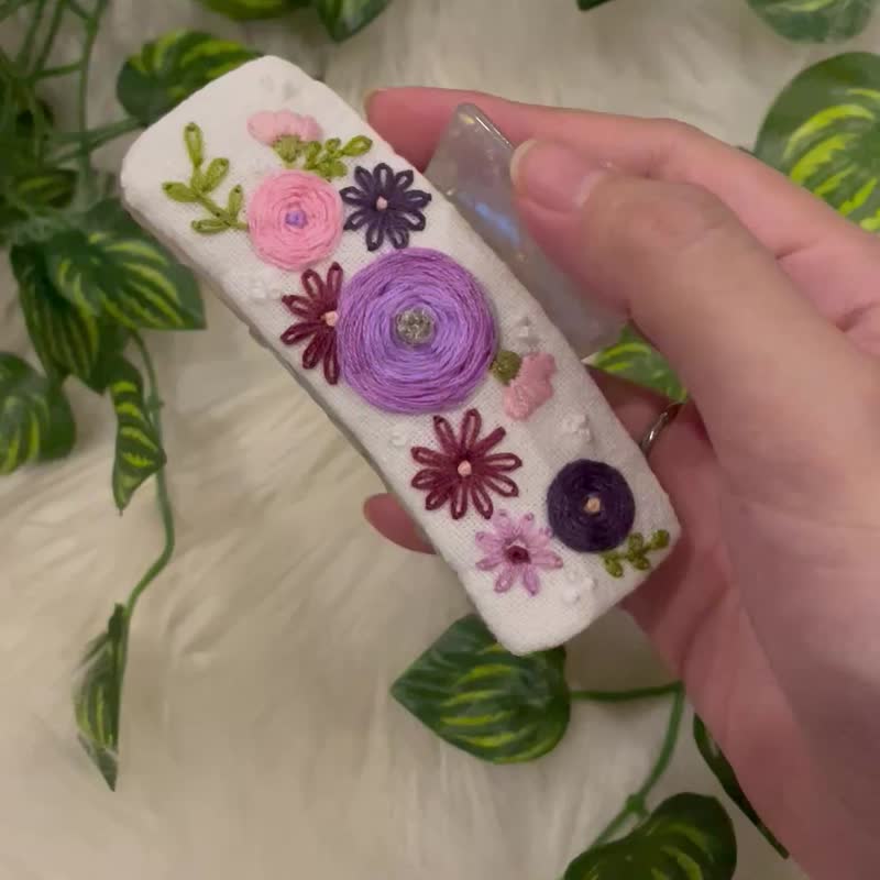 刺繡髮 花卉圖案 復古風格 - 髮夾/髮圈 - 棉．麻 紫色