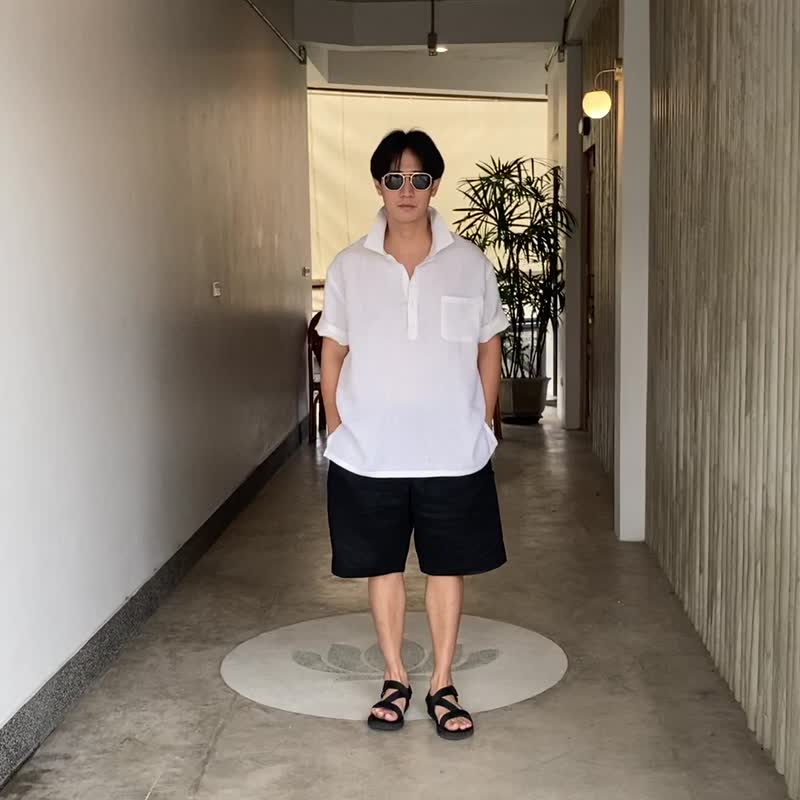 Blue & J Natural Linen Shirt - White - 男襯衫/休閒襯衫 - 亞麻 白色