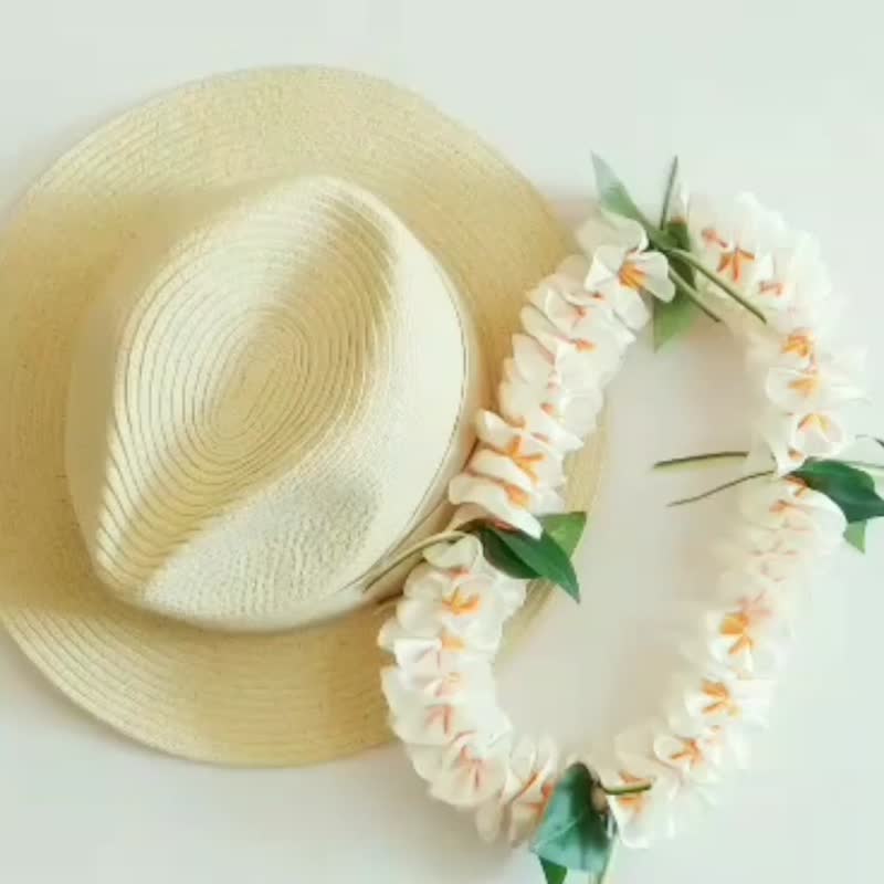 Floral hat band (for adult) / hat accessories / plumeria lei - 帽子 - 棉．麻 白色