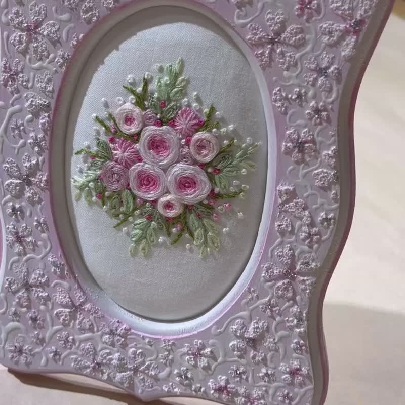 相框 結婚 婚禮 紀念 雙面 立體 刺繡 蝶古巴特 居家 手工 - 居家收納/收納盒/儲物盒 - 木頭 粉紅色