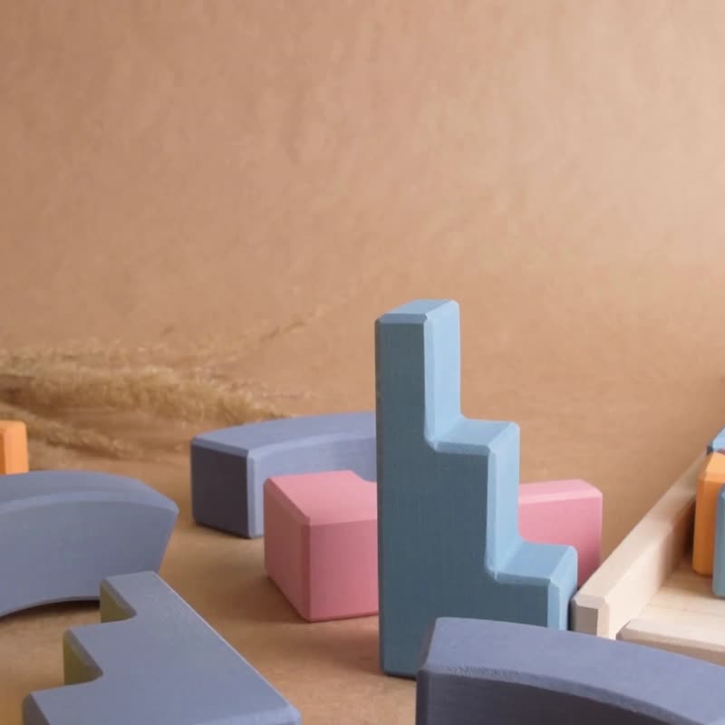 Pastel Wooden Building Toddler Bricks Blocks Set Montessori Toy Unique Gift Kids - 寶寶/兒童玩具/玩偶 - 木頭 粉紅色