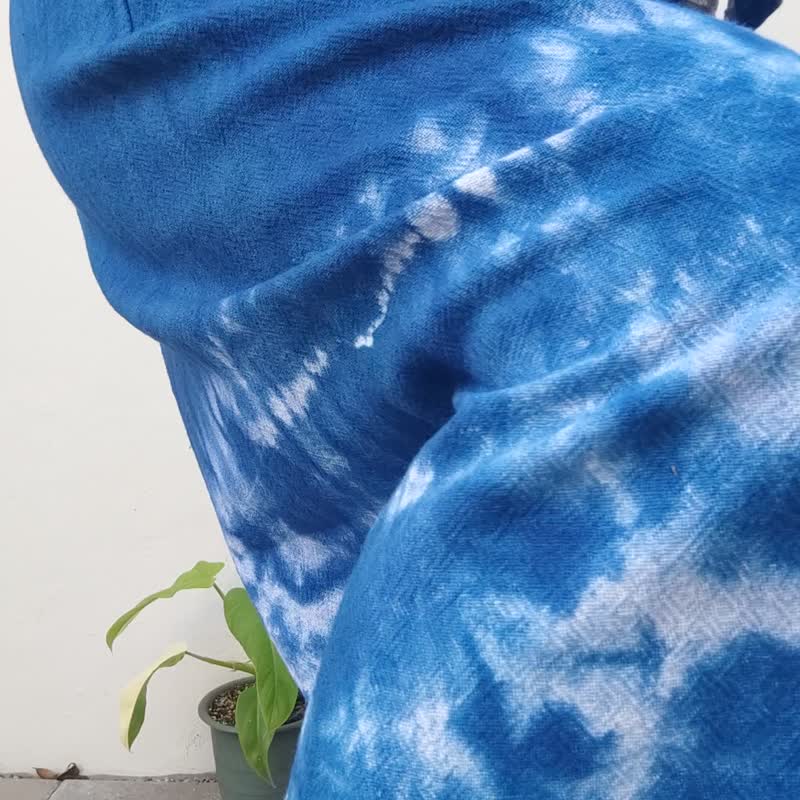 Miku Pants - 靛藍色紮染寬腿褲 - 女長褲 - 棉．麻 藍色
