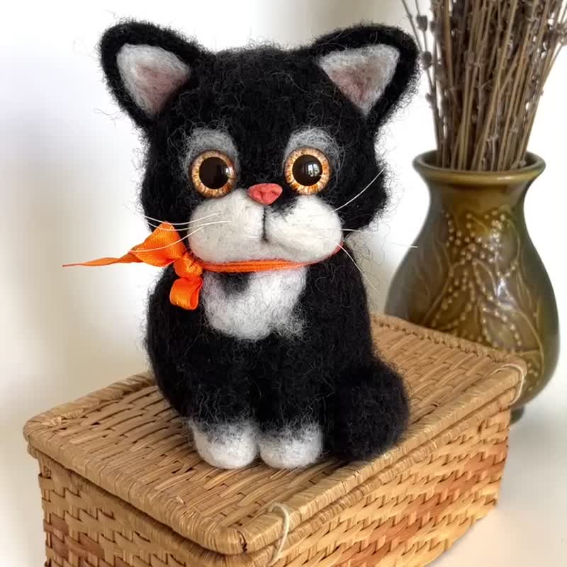 Needle felted animals cat - ตุ๊กตา - ขนแกะ สีดำ
