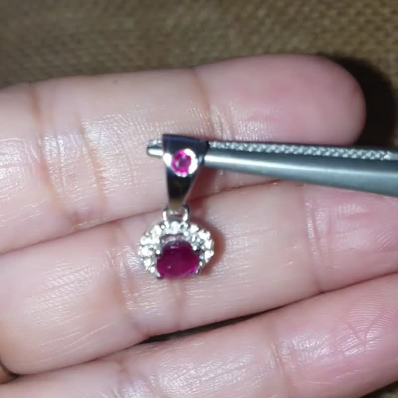 9k White gold, Natural Ruby gemstones and White Zircon gemstone Pendant - 項鍊 - 寶石 咖啡色