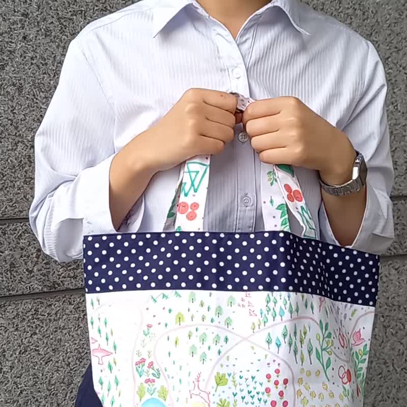 momode colorful tote bag: white - กระเป๋าถือ - ผ้าฝ้าย/ผ้าลินิน ขาว