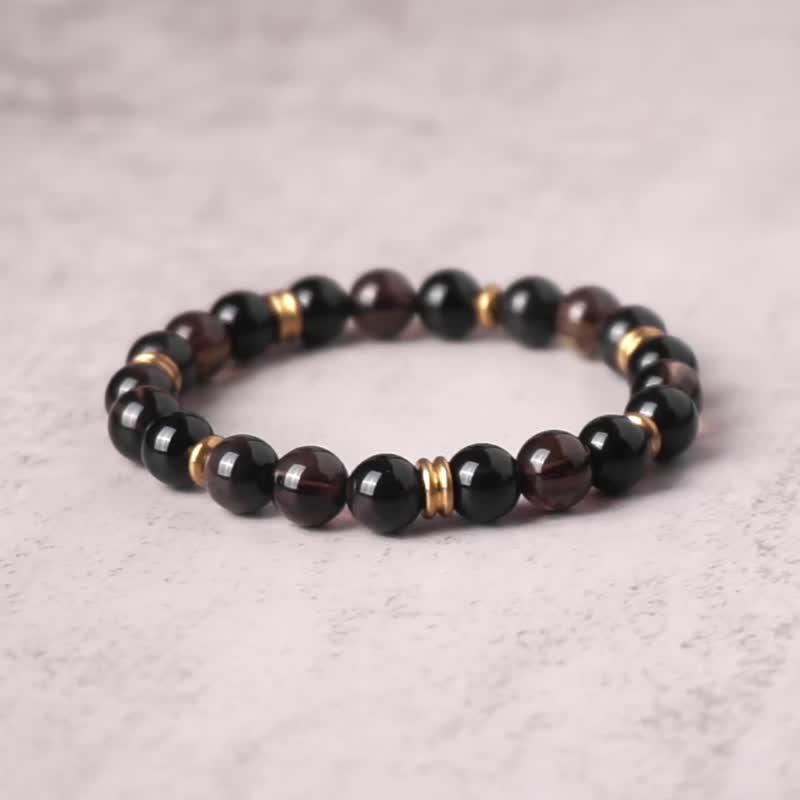 The Black Knight's Shield // Silver Stone Citrine Bracelet//Walking away evil spirits, bringing peace and inner stability - สร้อยข้อมือ - คริสตัล สีดำ