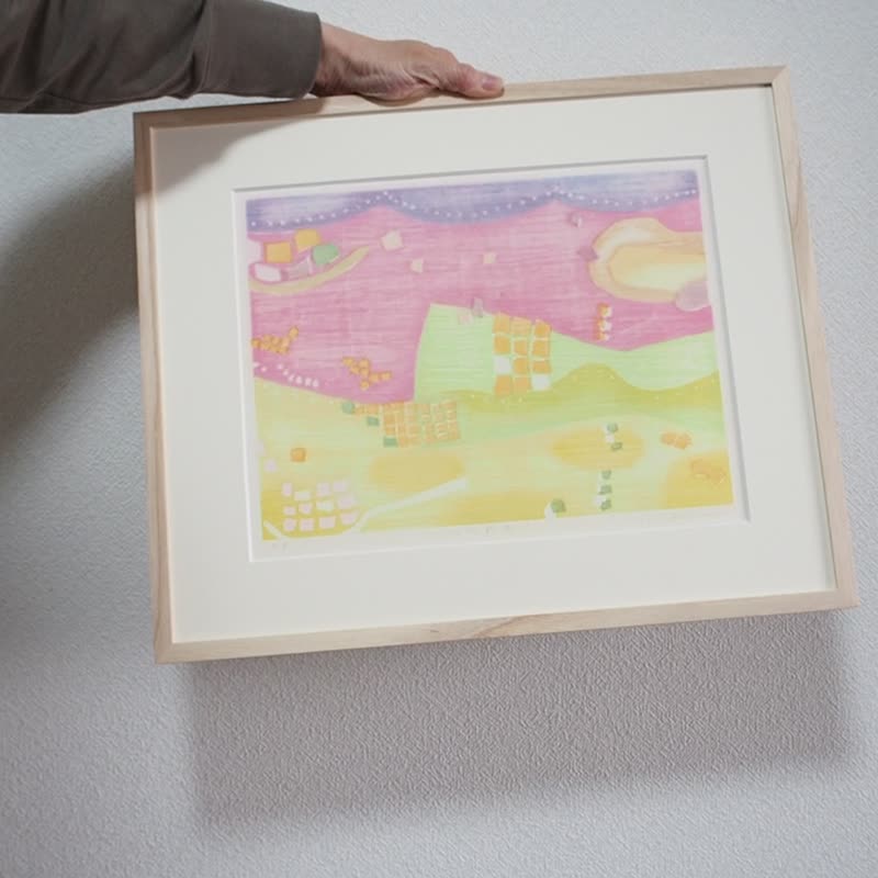 Water-based woodblock print [Direction change 1] Sheet only Handmade Japanese paper - Posters - Paper Pink