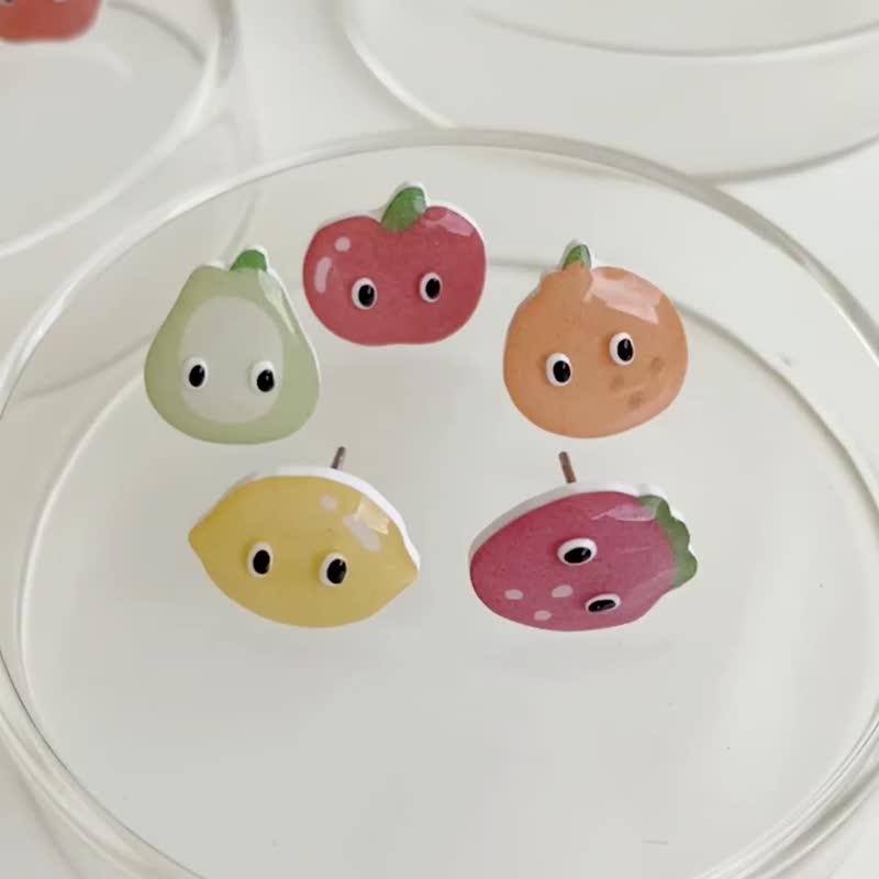 Fruit illustration earrings/ear pins/clip - Earrings & Clip-ons - Resin Multicolor
