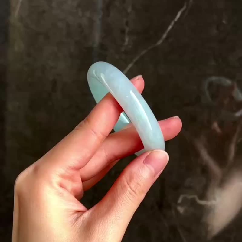 冰種 緬甸翡翠 A玉 玉鐲 • 糯冰種海天福鐲 - 手鍊/手環 - 石頭 藍色