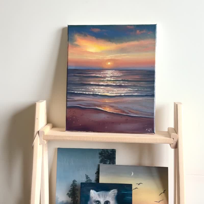 Sunset Seascape Painting, Oil On Canvas, 海洋油画, 油畫 Landscape Ocean Artwork  海景山水画 - 海報/掛畫/掛布 - 其他材質 橘色