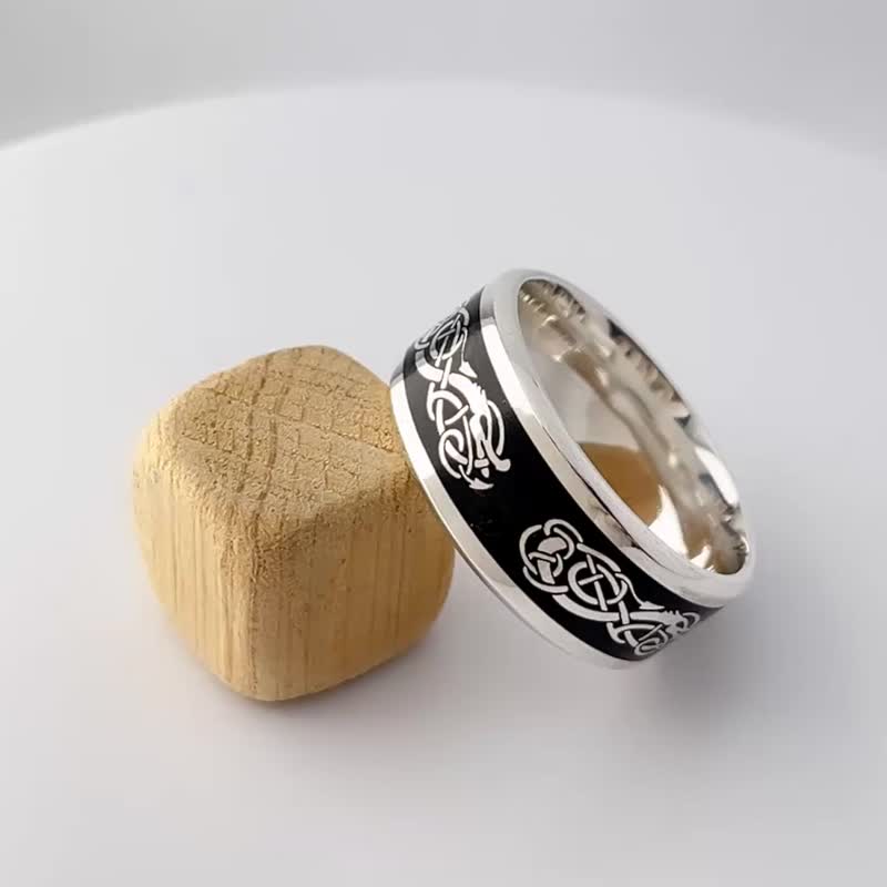 925 Sterling Silver Ring Celtic Dragon for Man - Designed in Italy - 戒指 - 純銀 銀色