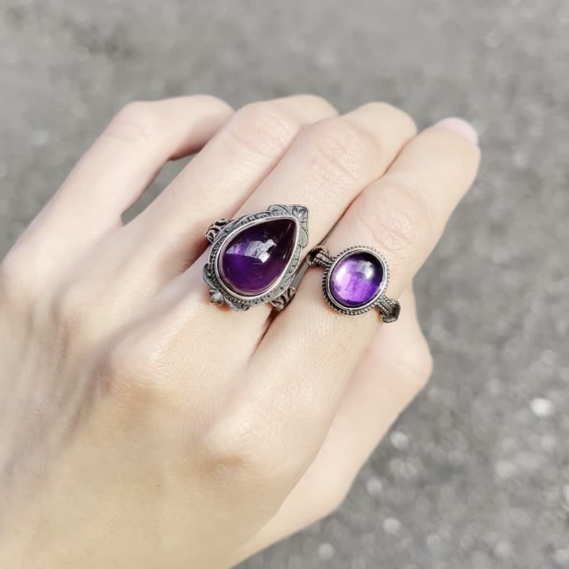 Silver Yao 925 Silver amethyst natural stone crystal living ring handmade silver jewelry ethnic style - General Rings - Crystal Purple