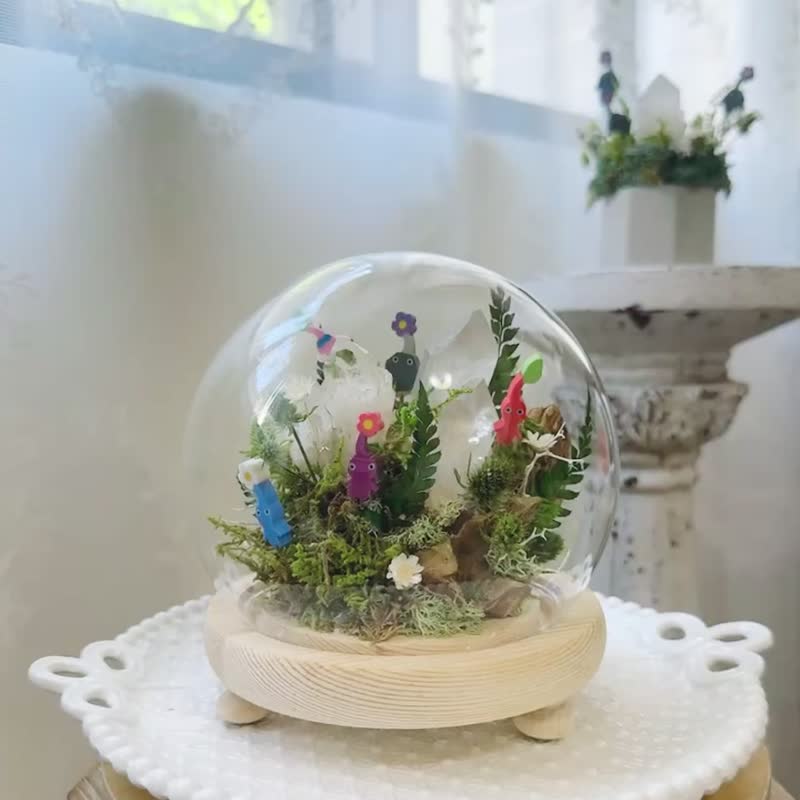 小夜燈 Pikmin 皮克敏 一起來打水晶菇。白水晶簇原礦 永生葉材 - 盆栽/植栽 - 水晶 白色