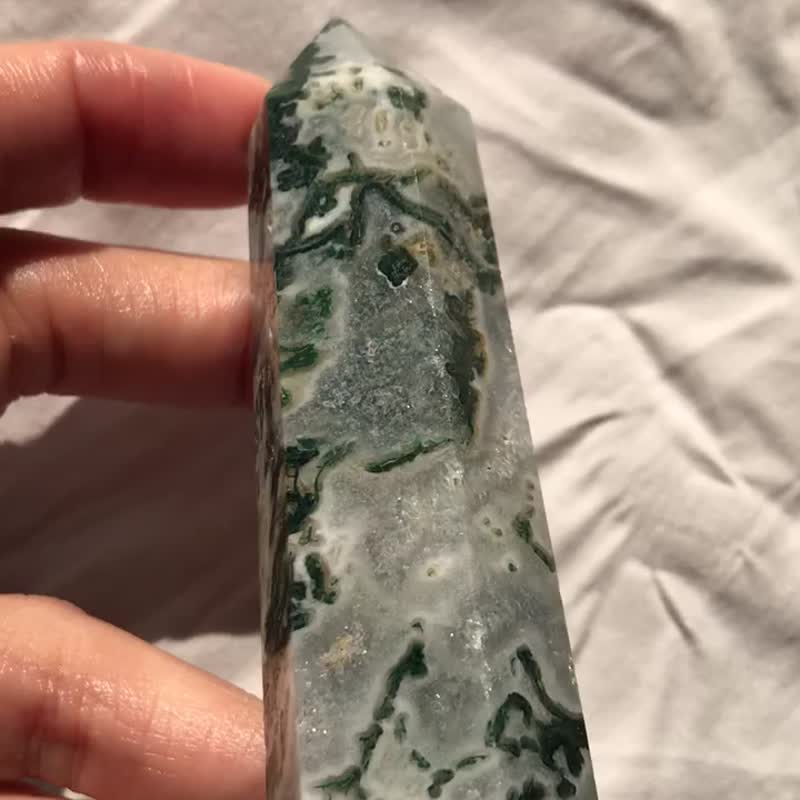 爆白水晶 綠色 苔蘚瑪瑙 水草瑪瑙 水晶柱 擺設 水晶雕刻件 - 擺飾/家飾品 - 水晶 綠色