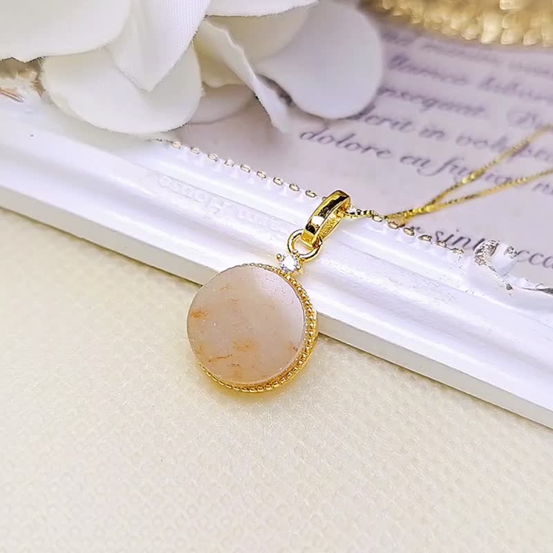 Lucky for you|Osmanthus cake round medal|Myanmar A-grade jadeite ice yellow jade sprinkled gold round sterling silver pendant - สร้อยคอ - หยก 