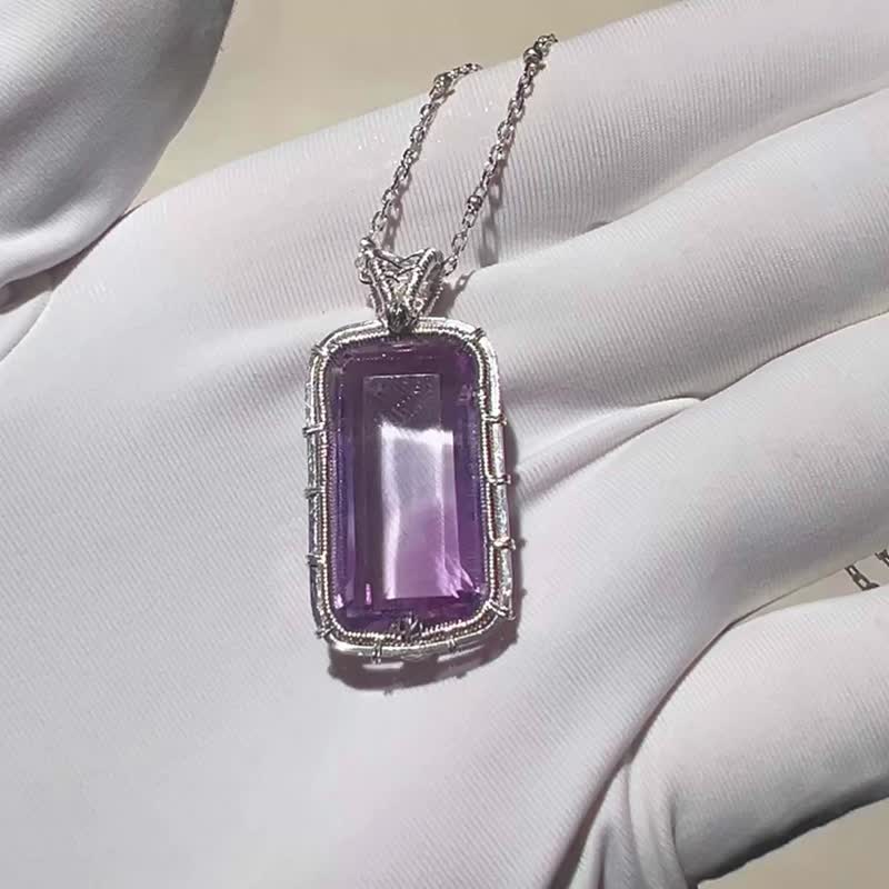 Pure hand-made sterling silver wound double sided amethyst necklace - สร้อยคอ - เครื่องเพชรพลอย หลากหลายสี