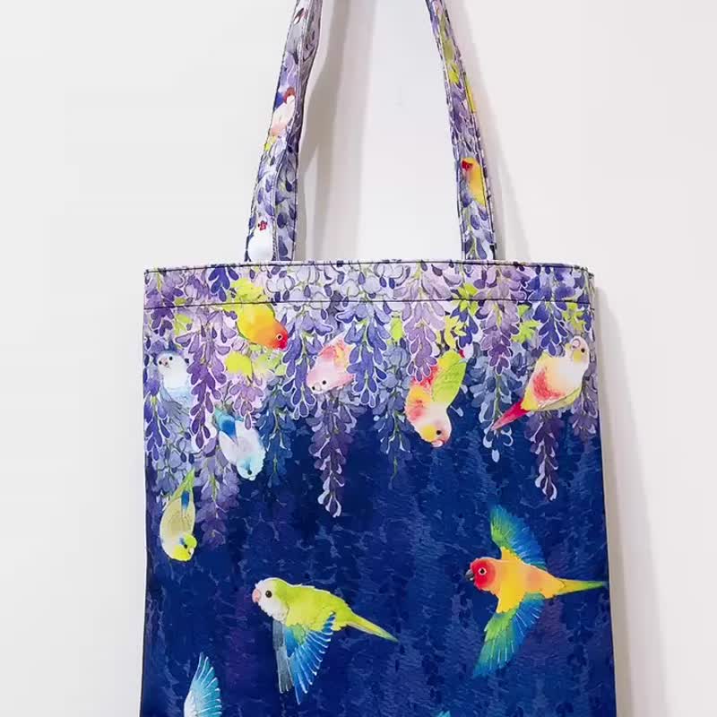 Rolia's handmade wisteria flower/parrot/bird deep purple all-over printed canvas bag - Messenger Bags & Sling Bags - Polyester 