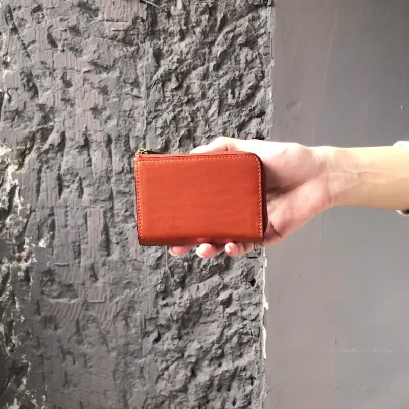 Genuine leather minimalist card coin purse X0006 burgundy/green/crazy horse/red Brown/yellow Brown - กระเป๋าใส่เหรียญ - หนังแท้ สีส้ม