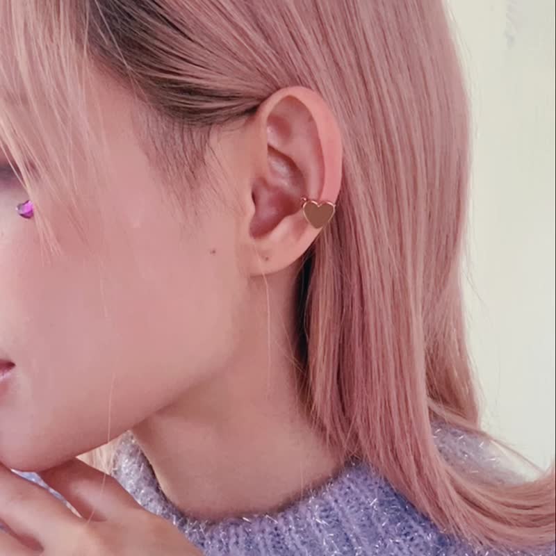 Crush Series I 2D heart-shaped* ear bone clip Clip-On love silver Rose Gold - Earrings & Clip-ons - Copper & Brass Silver