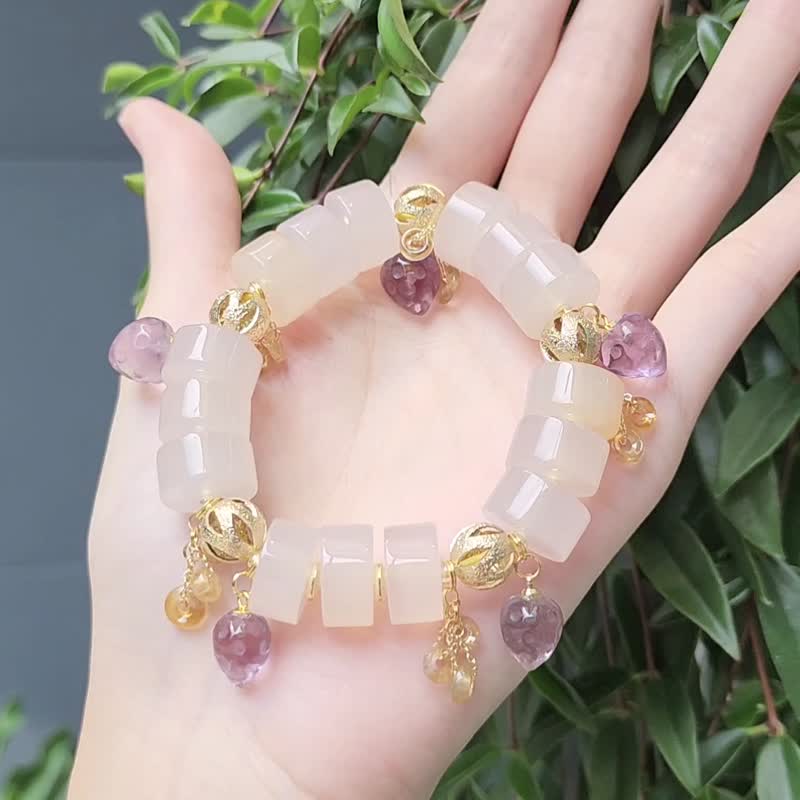 頂級白玉瓍 紫黃晶 金碧璽 金印紫綬 姚黃魏紫 手鍊 單品 禮物 - 手鍊/手環 - 寶石 紫色