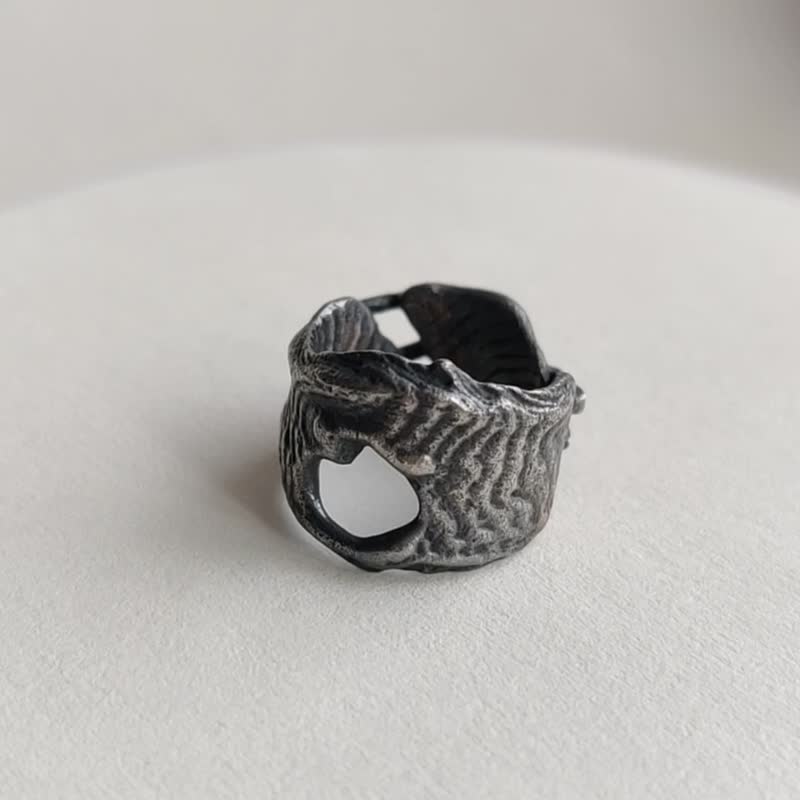 925銀手工天然肌理鉚釘純銀做舊戒指 約12-13號可戴 - 戒指 - 純銀 銀色