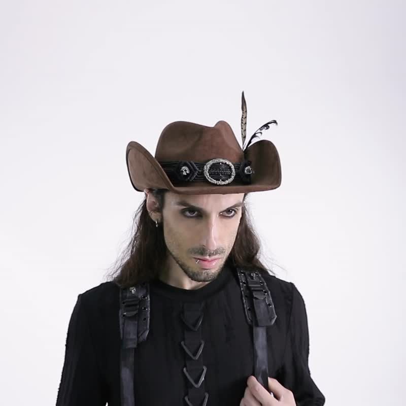 Punk Vision Pioneer Suede Cowboy Hat - Coffee/Black - Hats & Caps - Other Materials Black