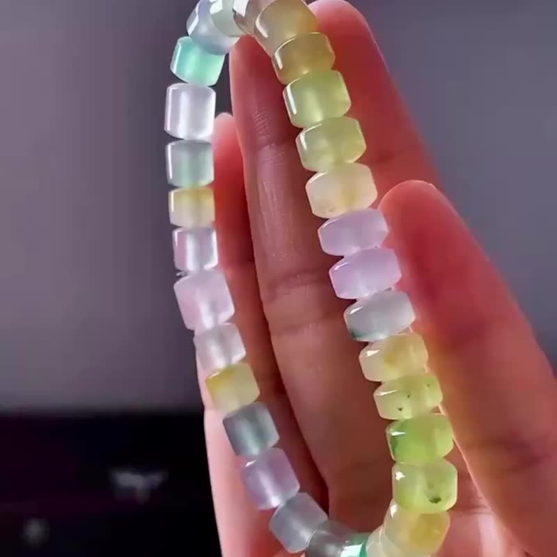 冰種翡翠天然翡翠A玉玉珠玉鏈手鏈 • 冰種多彩糖果翡翠手串 - 手鍊/手環 - 玉石 多色