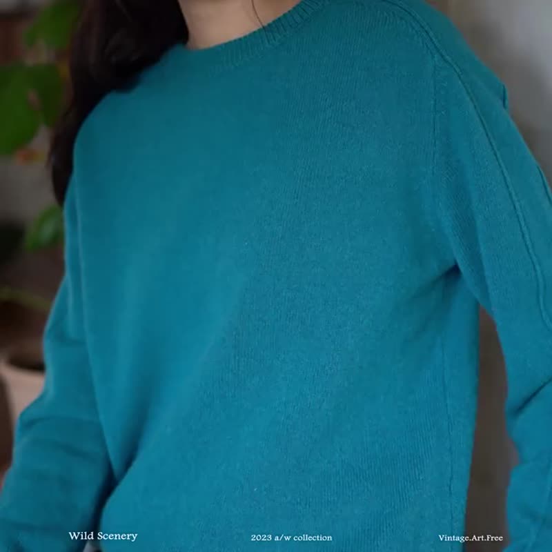 芽黃色/孔雀藍 2色 經典綿羊毛圓領毛衣 秋冬百搭圓領針織衫 - 女毛衣/針織衫 - 羊毛 黃色