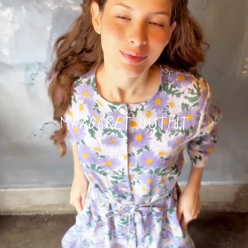 Margaret Pattern Cotton Khadi Front-Button Dress in Pink with Beautiful Gradation - 連身裙 - 棉．麻 粉紅色