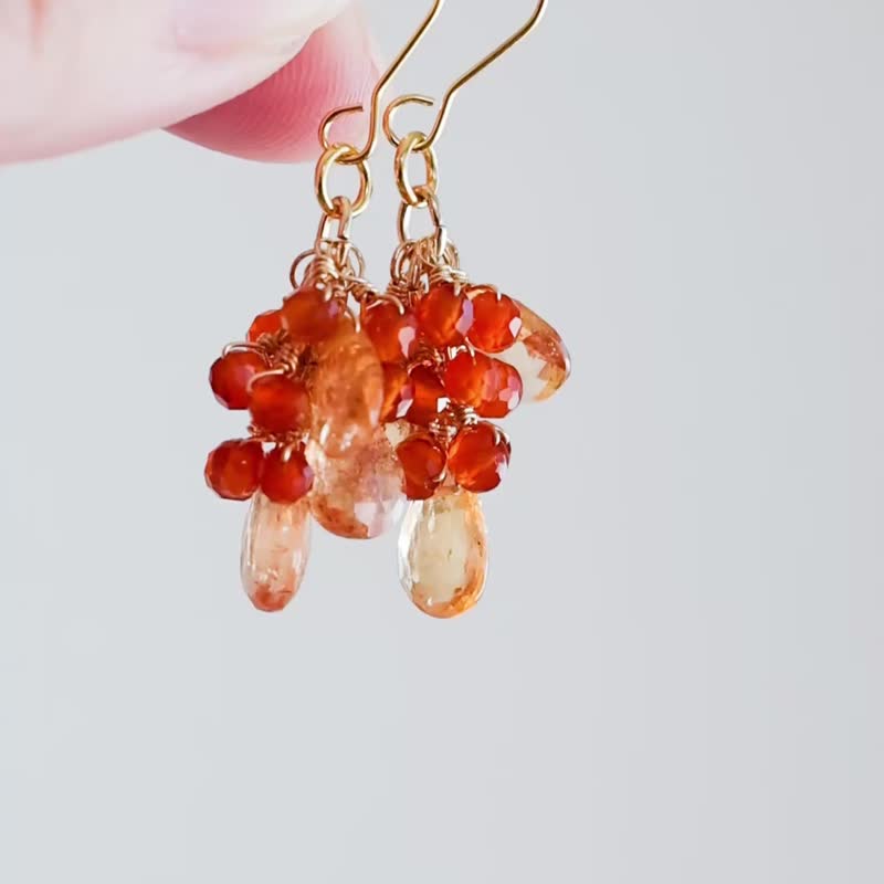 Light Orange Earrings with Imperial Topaz and Carnelian - 耳環/耳夾 - 石頭 橘色
